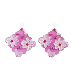 Orecchini pendenti alla moda con design floreale ricamato rosa, set da 12 pezzi - Product Image 2