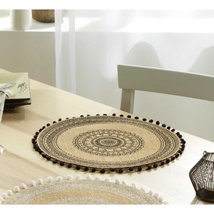Sous-plat rond en jute DIAM. 38 CM BEIGE ET NOIR - Product Image 1