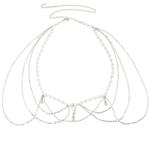 Chaîne de taille traditionnelle chinoise en or blanc avec perles et pompons, accessoire de fête pour femmes - Product Image 5