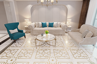 Carreaux de sol décoratifs de luxe, imperméables, antidérapants, en marbre méditerranéen avec incrustations en laiton, fabriqués à la main, pour installation flottante dans les espaces de vie