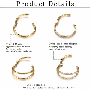 Anillo de titanio ASTM F136 de 18G para nariz, oreja, tragus, septum, concha, <span class=keywords><strong>labio</strong></span>, cartílago, doble <span class=keywords><strong>aro</strong></span>, con circonita cúbica (CZ) y sistema clicker, 1 unidad - Product Image 5