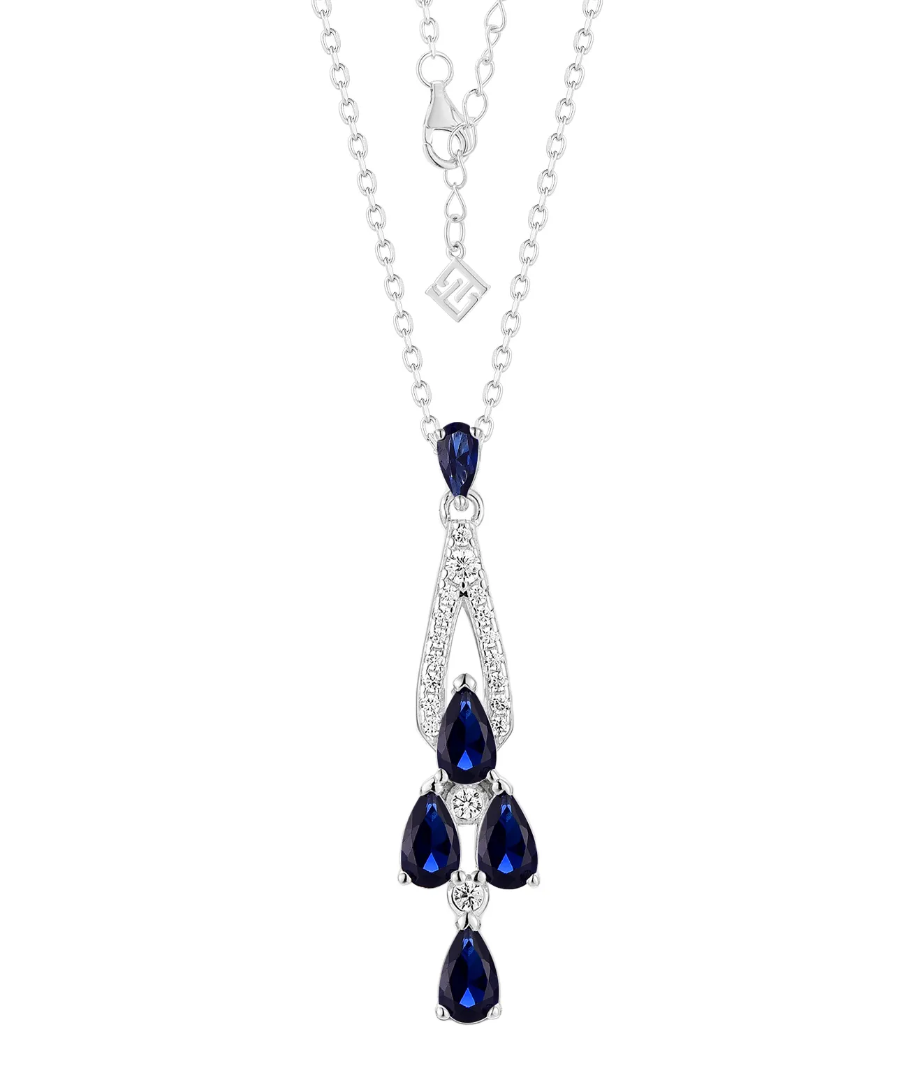 Personnalisé OEM Bleu 925 Sterling Silver Rhodium Plaqué 5A Zircon Fine Jewelry Pendentif Femmes Colliers