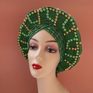 2022 Auto Gele African Gele Already Heatie Aso Oke Headtie con cuentas African Headwear para mujeres Envío de DHL - Product Image 1