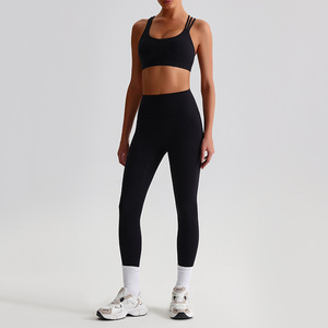Set Yoga 2 pezzi da donna rapido asciutto e traspirante leggero abbigliamento sportivo Cross Back reggiseno sportivo senza cuciture anteriori per palestra <span class=keywords><strong>Fitness</strong></span> - Product Image 6