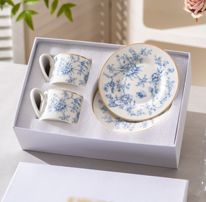 Classic Blue-and-White Ceramic Dinnerware <b>Set</b> Round Plates with Gold Rim Plant Pattern <b>Serving</b> <b>Dishes</b> for Wedding - Product Image 2