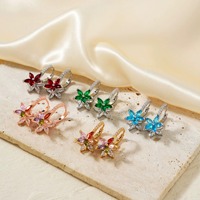 Pendientes de Clip con Base de Latón y Cobre Premium ACME, con Circonita Cúbica Brillante en Forma de Flor, en Tono Dorado, Oro Rosa y Plateado, Accesorios para Mujer
