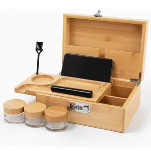 Caixa de madeira de bambu portátil para fumantes, caixa luxuosa com fechamento