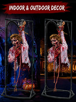 Décoration d'Halloween suspendue grandeur nature en silicone, zombie animatronique en acier avec son, pour maison hantée