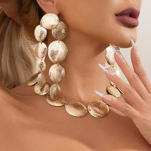 Jachon элегантное геометрическое овальное ожерелье золотого тона металлические серьги с бахромой модный длинный комплект украшений для офиса и вечеринки - Product Image 1