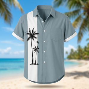 Chemise décontractée pour homme de qualité supérieure, gris bleu, impression personnalisée, manches courtes, mélange coton/polyester, écologique, respirante, séchage rapide, printemps - Product Image 1