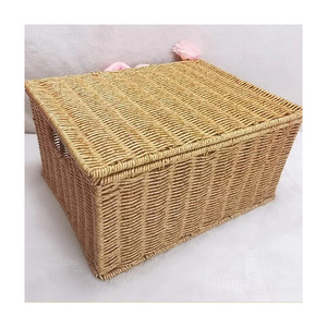 Woven Rattan <b>Storage</b> <b>Box</b> Rectangle Large Capacity Handmade Clothing Organizer Household Basket <b>For</b> <b>Clothes</b> And Miscellaneous - Product Image 4