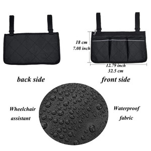 Sac de rangement pour accoudoir de fauteuil roulant, multi-poches, noir, pratique pour fauteuil roulant manuel - Product Image 2