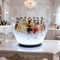 Seau à glace LED blanc et jaune 12L avec logo personnalisé, refroidisseur à vin rechargeable en plastique, bac à champagne pour bar, fêtes et événements