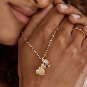 قلادة DG Ins بسيطة على شكل قلب من الزركون مع قاعدة نحاسية مطلية بالذهب الحقيقي وسلسلة خيزران عصرية للجنسين مناسبة لعيد الحب - Product Image 4