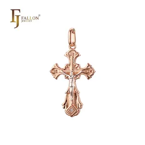 F96201156 FJ法伦时尚珠宝天主教马耳他十字吊坠镀玫瑰金双色黄铜基