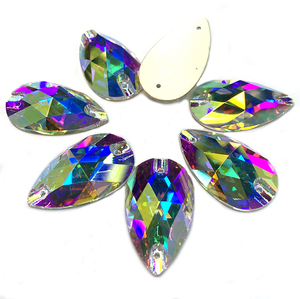 Strass en verre à coudre de qualité supérieure LUCKY K9, forme poire, à coudre, avec trous, cristal <span class=keywords><strong>AB</strong></span> pour robe - Product Image 1