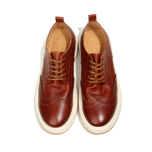 Washed Horsehide Men's Brogue <b>Leather</b> Shoes Lace-Up Casual <b>Sneakers</b> Cushioned Youth Style Brown - Product Image 2