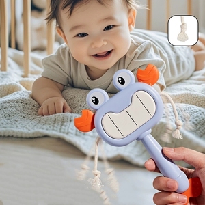 Wholesale Cartoon Crab Frog Baby Rattle <b>Drum</b> Teether Toy Double-sided Hand <b>Drum</b> Biteable Silicone Teething Bottom - Product Image 6