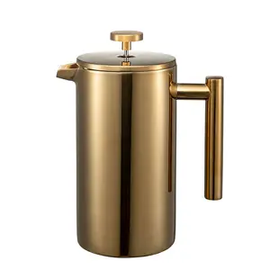 gold color painting french press wholesale metal coffee press set coffee pot double wall insulation french coffee press