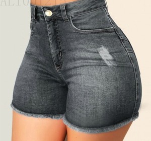 Liu Ming liquidation ventes été femmes Sexy frange effiloché déchiré <span class=keywords><strong>jean</strong></span> Stretch <span class=keywords><strong>taille</strong></span> <span class=keywords><strong>haute</strong></span> maigre Denim Shorts - Product Image 4