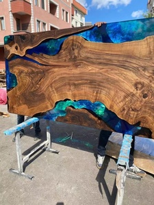 Table de salle à manger en bois de noyer massif de luxe avec résine époxy, prix abordable, directement de l'usine, idéale pour le café, la cuisine ou le restaurant - Product Image 4