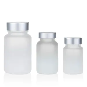 100毫升 \ 120毫升方形空透明磨砂胶囊药瓶玻璃，带儿童安全帽胶囊药片
