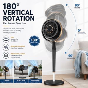 180 °   Ventilateur de circulation d'air à inclinaison verticale, hauteur réglable 60 °   Ventilateur sur pied oscillant avec télécommande, minuterie 24h, CE RoHS - Product Image 3