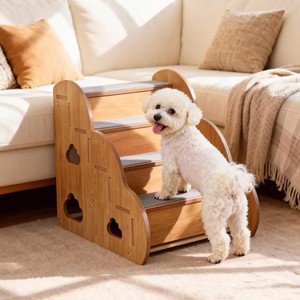 Wooden Pet Stairs For Small Dogs Anti Slip Step <b>Ladder</b> With Non Skid Surface For Indoor Use - Product Image 1