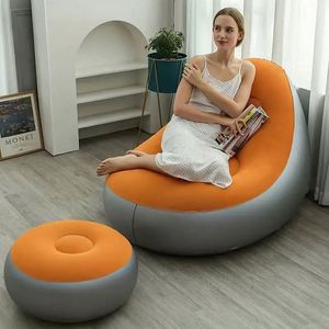 Sofá Inflable de Felpa Combinada, Impermeable, de PVC Ecológico, Silla de Aire Cómoda, Plegable, Portátil, con Reposapiés para Exteriores - Product Image 6