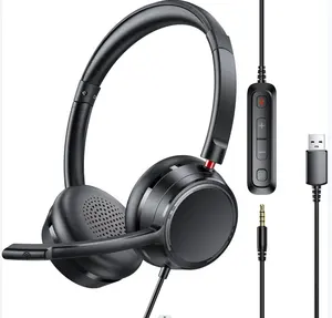 Penjualan pabrik Headset USB berkabel dengan mikrofon Noise Cancelling kontrol in-line