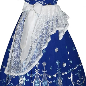 Traditional Blue Dirndl <b>Dress</b> White Lace Apron Floral Embroidery A-Line Midi Skirt Square Neck Cap Sleeve Vintage Folk Style - Product Image 6