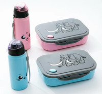 Boîte à bento et gourde pour enfants, motif éléphant de dessin animé, qualité alimentaire, 4 compartiments, étanche, sans BPA, vente en gros pour pique-niques scolaires en Afrique