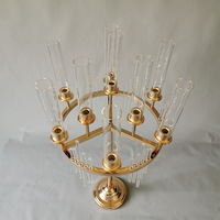 Idée de décoration de mariage créative CXMJ Or 36,6 pouces de haut Porte-bougie en métal et transparent Support de fleurs Centre de table 45-50 cm de diamètre