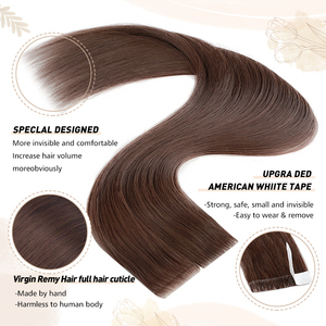 K.SWIGS Extensions de cheveux indiens vierges bruns lisses à bandes adhésives 100% invisibles, trame de peau, cuticules alignées, sans nœuds, lot en vrac - Product Image 4