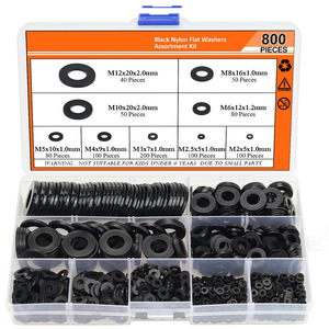 Arandelas planas de nailon negro Sanya, M2 a M12, kit surtido de 800 piezas, grado A métrico, para fabricación de productos electrónicos - Product Image 1