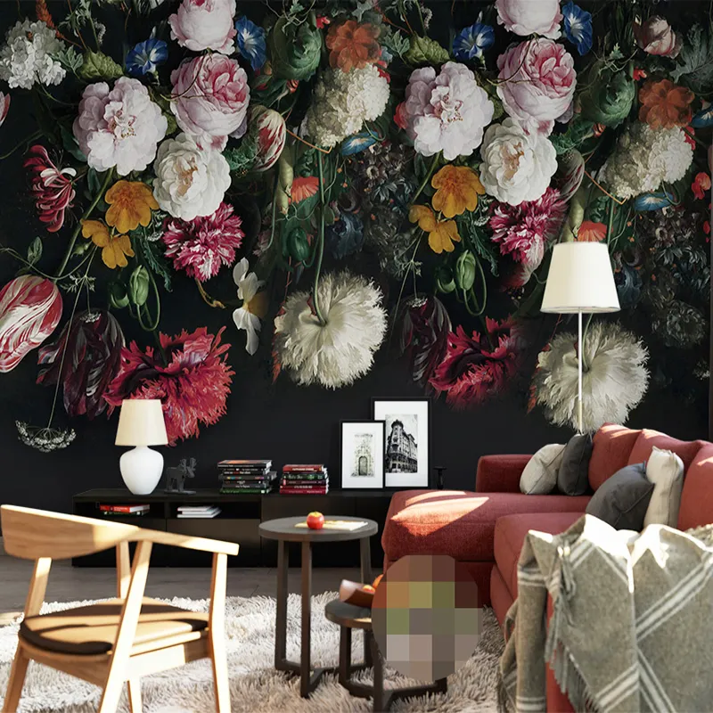 Custom Any Size 3D Wall Murals Wallpaper Retro Hand Painted Floral Wall Painting Living Room Bedroom Home Mural Wallpaper Flower