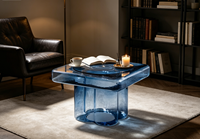 Table basse carrée en verre, style minimaliste moderne, luxe léger, pour salon, petit appartement, haute transparence, bord fin.