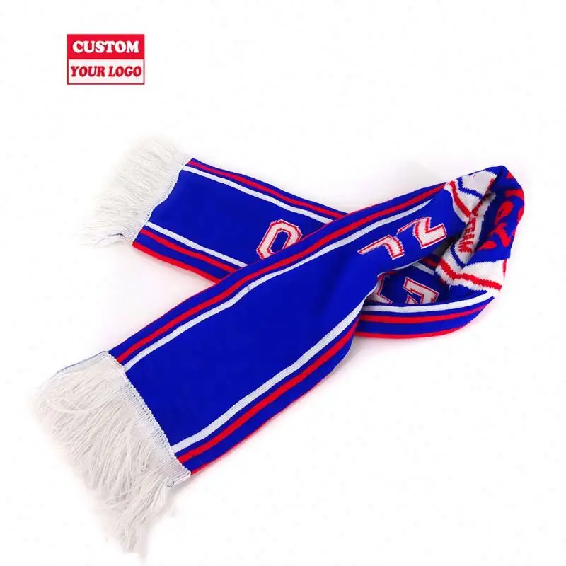 Yüksek kalite moda ucuz özel Logo futbol kulübü spor Fan için 2023 kış Polyester örme futbol atkısı jakarlı