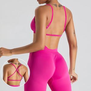 Wholesale Women's Adjustable <b>Cross</b> Back Sports Bra Square Neck Yoga Crop <b>Top</b> Padded Quick Dry Workout Bra Breathable Running Bra - Product Image 4