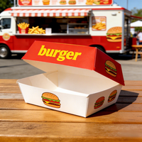Boîte à hamburger jetable personnalisée avec logo imprimé, biodégradable, gaufrée, pailletée, recyclable, de qualité alimentaire, pour la restauration rapide à emporter