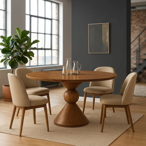 Ensemble de table à manger ronde en bois de style mid-century modern avec 4 chaises rembourrées, dossier plein, base sur piétement, mobilier confortable pour la maison - Product Image 4