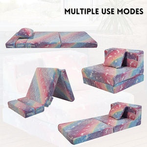 Canapé pour enfants en flanelle pliable, design arc-en-ciel, 66x63x40,5 cm, pour coin lecture pour enfants, avec ensemble de coussins - Product Image 3