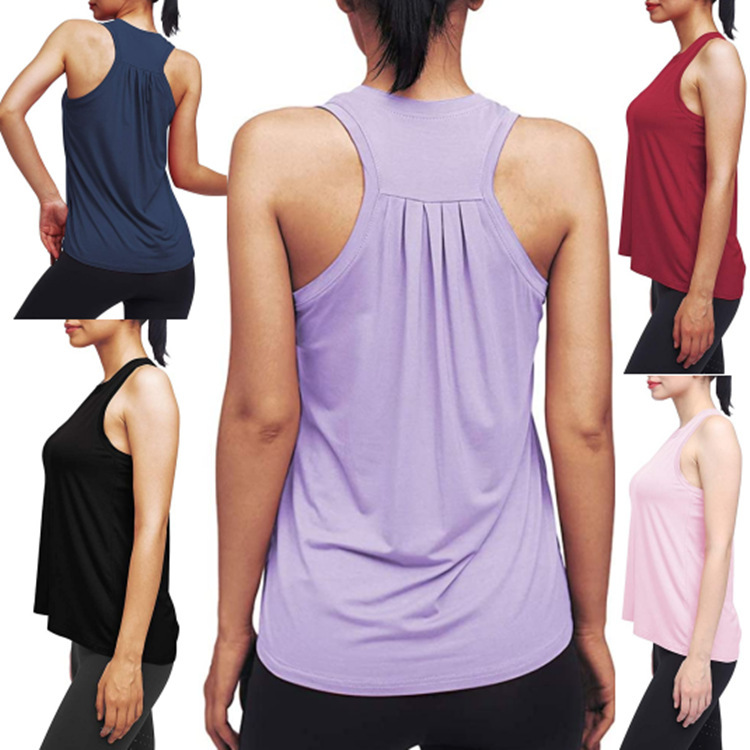 Women's Athletic Yoga Vest Wholesale Gym Exercise Tops Racerback Sports Tank Shirts with Front Logo Workout Vest for Women