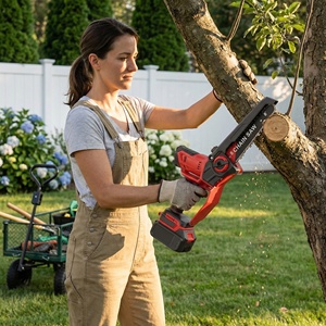 Scie à chaîne électrique de qualité DIY pour l'abattage en extérieur, alimentée par <span class=keywords><strong>batterie</strong></span> au lithium pour le travail du bois - Product Image 4