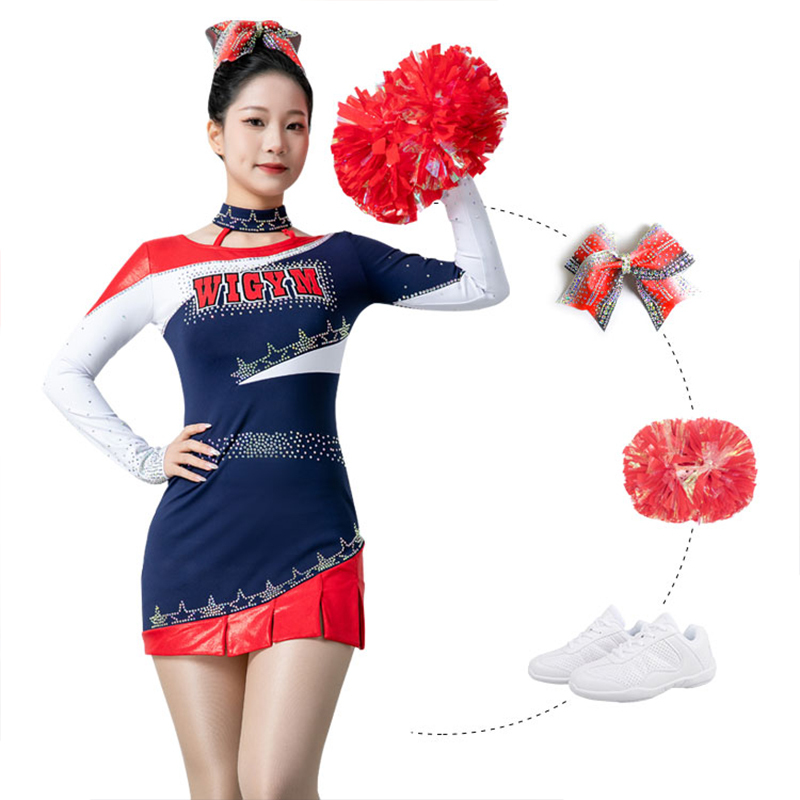 Custom AB Crystal Rhinestone Cheerleading Uniforms OEM Sublimation Factory Low MOQ Free Design School Team