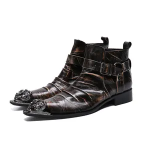 Bottes de Combat de Cowboy en cuir pour hommes, <span class=keywords><strong>chaussures</strong></span> de <span class=keywords><strong>moto</strong></span> tactique <span class=keywords><strong>Vintage</strong></span>, Oxfords, NA325 - Product Image 1