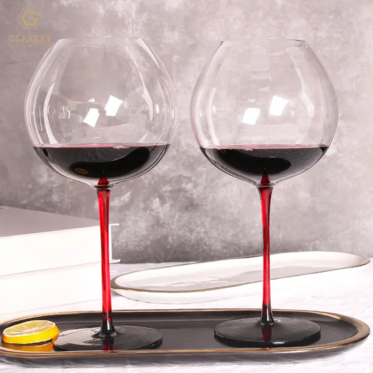高級縦型ブルゴーニュ赤ワイングラスクリスタルアップルシェイプレッドステムゴブレット赤ワイングラス