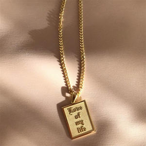 สร้อยคอจี้ข้อความสโลแกนแบบกำหนดเอง,สร้อยคอโลหะแกะสลักเครื่องประดับกันน้ำทรงสี่เหลี่ยมที่มีเสน่ห์ในชีวิตของฉันใหม่ - Product Image 2