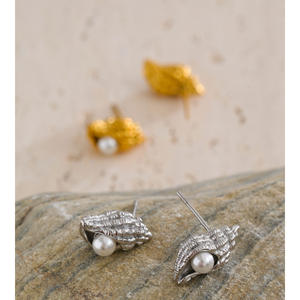 ต่างหูรูปหอยสังข์3068สวยงาม Jinyou ต่างหูไข่มุกจำลองชุบทองสแตนเลสสำหรับเป็นของขวัญ - Product Image 4