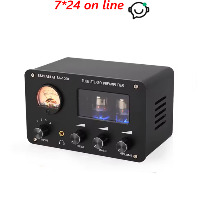 PJ-01 SA-1000 Tube Front Stage 4 in 2 Out Headphone Amplifier High and Low Pitch Adjustment Home Audio AMP With VU Meter